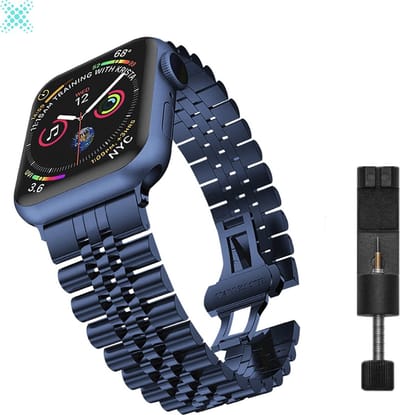 MY PROTECT - Luxe Metalen Jubilee Bandje - Geschikt Voor Apple Watch Bandje - Series 1/2/3/4/5/6/7/8/9/10/SE/Ultra - 44mm - 45mm - 46mm - 49mm - Blauw