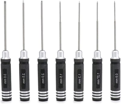 7-delige hex schroevendraaierset voor RC auto's, boten, drones en robots - 0,9 mm, 1,27 mm, 1,3 mm, 1,5 mm, 2,0 mm, 2,5 mm, 3,0 mm