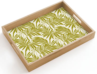 Dienblad hout 40x30 cm - Schootdienblad - Palmblad - Patroon - Groen - Borrelplank rechthoek - Plateau dienbladen