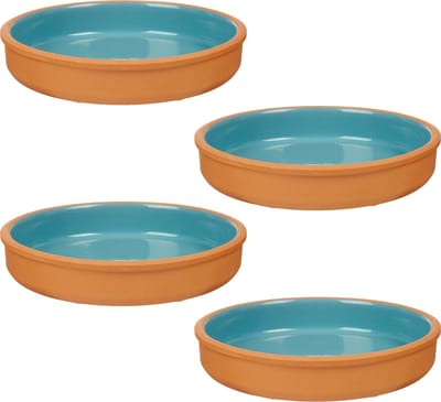 La Dehesa Tapas serveerschaal - 4x stuks - terracotta - blauw - D23 x H4 cm - hapjes serveren - ovenschaal - rond