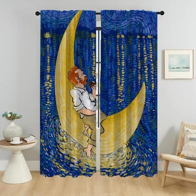 Van Gogh Partition Tule voor Slaapkamer Elegante Kamergordijnen 2 Stuks Home Interieurgordijnen Raamgordijn Halloween Decoratie W50xH70cmx2pcs-CL