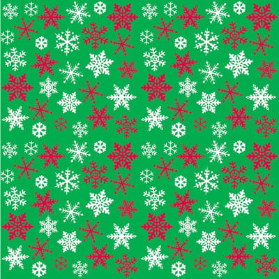Kerstcadeaupapier met rode en groene sneeuwvlokken, 1,5 m