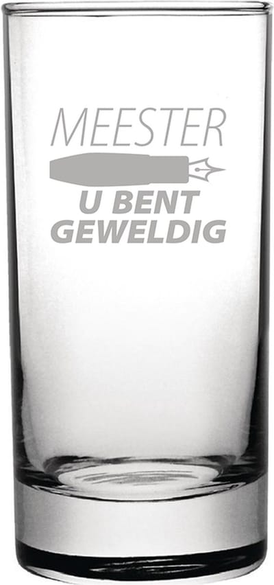 Gegraveerde longdrinkglas 28,5cl Meester u bent geweldig