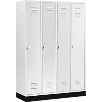 Kledinglocker, 4 compartimenten 300 mm, draaigrendelslot, met fitting, deur lichtgrijs