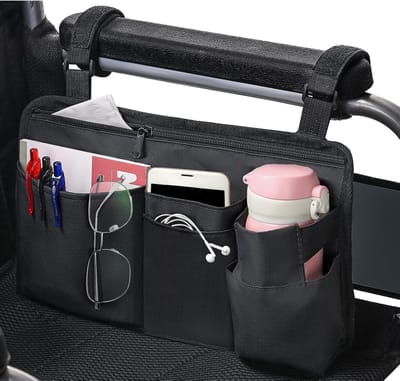 Rolstoel Opbergtas - Accessoire Houder - Organiseren Onderweg - Met Bekerhouder - 36 cm Breed - Zwart