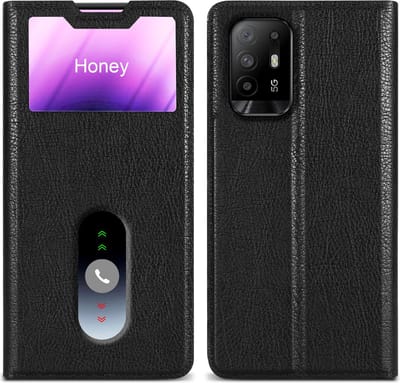 Cadorabo Hoesje geschikt voor Oppo A94 5G in KOMEET ZWART - Beschermhoes met magnetische sluiting, standfunctie en 2 kijkvensters Book Case Cover Etui
