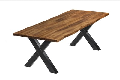 Boomstamtafel - Eettafel Boomstam effect - Tafelpoten Metaal Zwart X - 280x100