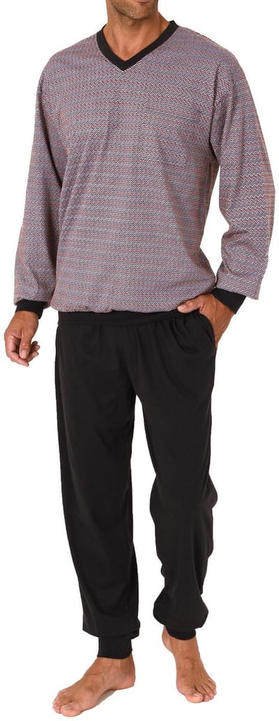 Herenpyjama met lange mouwen en manchetten in elegant streepdesign