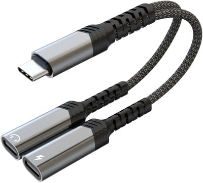 Oneay Type-C splitter, dubbele USB-C hoofdtelefoon- en opladeradapter, 2-in-1 USB-C audio- en PD 60W snelle splitter, compatibel met iPhone 16/15, iPad, MacBook, Galaxy S24/S23