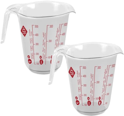 Hega Hogar Maatbeker met schenktuit - 2x - 0,5 liter - kunststof - met maataanduiding