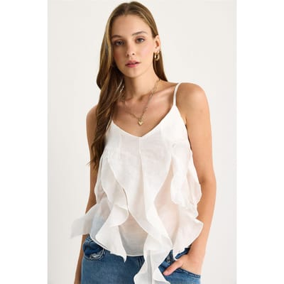 V-hals Katoenen Blouse met Ruffle Detail