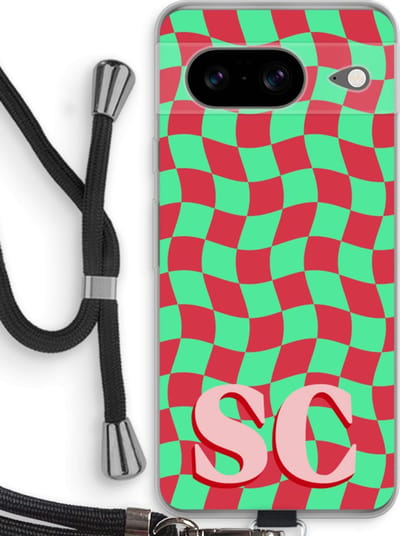 Gepersonaliseerd - Case Company® - Hoesje met koord geschikt voor Google Pixel 8 hoesje met Koord - Grid Monogram - Telefoonhoesje met Zwart Koord - Bescherming aan alle Kanten en Over de Schermrand