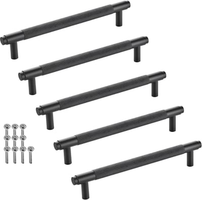 SOTECH verpakking van 5 meubelgrepen BLACKLINE VIII BA 160 mm mat zwart (lengte 192 mm, diameter 14 mm, hoogte 35 mm) design keukengreep van aluminium