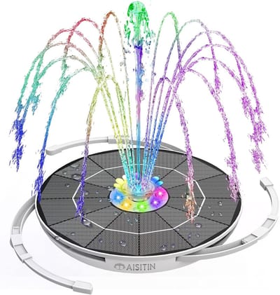 Fontein op Zonne-energie met LED Verlichting 6,5 W - Solar Vijverpomp met Verstelbare Steunstaaf - Waterpomp met Meerdere Sproeiers voor Tuinvijver, Vogelbad en DIY Waterspel