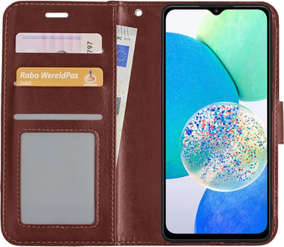Hoesje - Met Pasjeshouder - Geschikt voor Samsung Galaxy A14 - Luxe Bookcase Portemonee - Flip Case - Kunstleer Book Case - Flipcase - Book Cover - Walletcase - Portemonneehoes - Telefoonhoesjes - Bruin