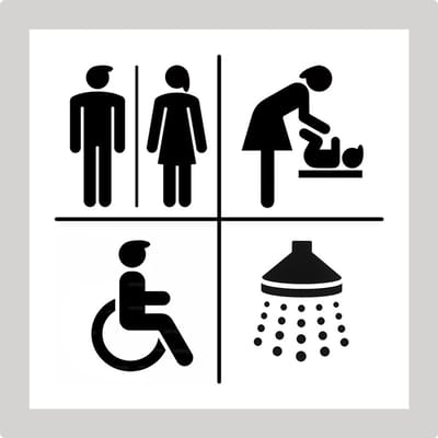 Toilet WC-bordje toiletgroep –pictogrambord – zelfklevend – 15 × 15 cm – 3D-geprint – zwart/wit