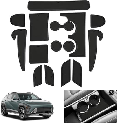Anti-slip rubbermatten voor Hyundai Kona SX2 EV 2024-2026 - Non-slip, Center Console en Deur Naad Matten (Zwart)