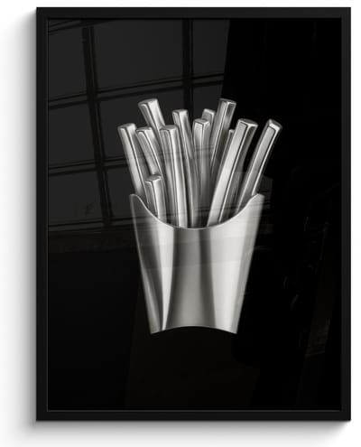 Poster in lijst - Fotolijst 60x80 cm - Posters - Frietjes - Futuristisch - Zilver - Posterlijst zwart - Decoratie - Wanddecoratie woonkamer - Muurdecoratie slaapkamer