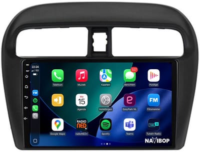 Geschikt voor Mitsubishi Mirage (2012 t/m 2018) | 9 inch Android 15.0 CarPlay autoradio | Draadloos CarPlay & Android Auto | 2GB RAM + 32GB | Mic, Camera (AHD) & DAB+ | Bluetooth & WiFi | NAVIBOP NB-1080 | Bouwjaar 2012 t/m 2018
