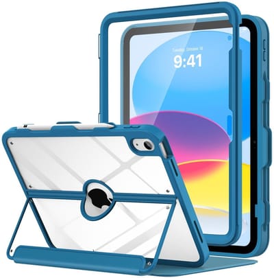 Dailygoody - iPad 10e generatie hoesje - met potloodhouder - uitstekende bescherming - 10,9 inch - transparante achterkant - automatisch in slaapstand...