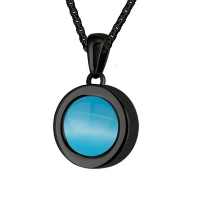 Quiges 12mm Mini Munt Hanger Zwart RVS Glans met Cateye Blauw Munt en Ketting Ankerketting 42-46cm - SLSHS466