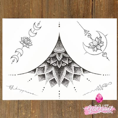 GetGlitterBaby® - Henna Plak Tattoos / Tijdelijke Tattoo / Nep Tatoeage / Fake Festival Tattoes / Temporary Face Body Glitter Tattoo Sticker - Unalome