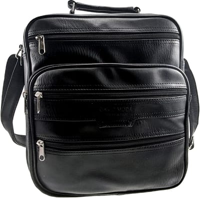 Schoudertas, Crossbodytas, Handbagage Tas van Zwarte Imitatieleer met Verstelbare Schouderband, Unisex - 30 x 27 x 12 cm