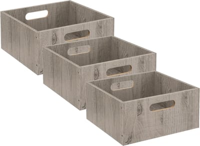 5five Opbergmand/kastmand van hout - Set van 3x stuks - grijs - 14 Liter - 31 x 31 x 15 cm - Opbergboxen - Vakkenkast manden