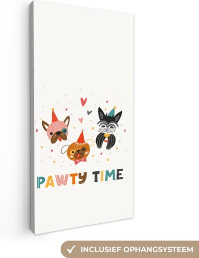 Canvas Schilderij Pawty time - Honden - Spreuken - Quotes - 20x40 cm - Wanddecoratie
