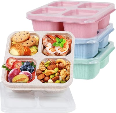 4-pack Bento-boxen - lunchbox met vakjes - lunchbox volwassenen - lunchbox kinderen - Lunchbox met 4 compartimenten - Herbruikbaar - Lunchboxen - voor kinderen en volwassenen - Voedselcontainers met verdeling - voor school - werk en reizen