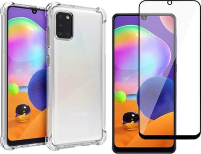 Hoesje geschikt voor Samsung Galaxy A31 - Transparant Shock Proof Case + Full Screen Protector Glas