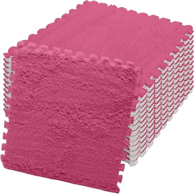 Interlocking Schuimvloertegels, 12 Stuks, 30 x 30 x 1 cm, Ideaal voor Woonkamer en Slaapkamer, Comfortabele en Duurzame Vloerbedekking in Roze Rood