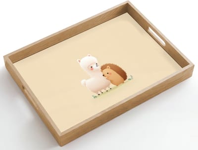 Dienblad hout 50x35 cm - Schootdienblad - Alpaca - Egel - Bruin - Knuffelen - Borrelplank rechthoek - Plateau dienbladen