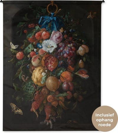 Wandkleed Jan Davidsz de Heem - Festoen van vruchten en bloemen - Schilderij van Jan Davidsz de Heem Wandkleed katoen 150x200 cm - Wandtapijt met foto