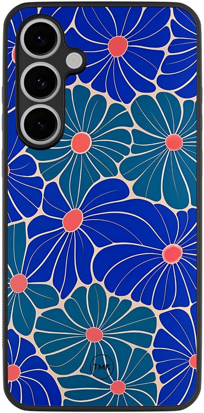 Hoesje geschikt voor Samsung Galaxy S24 FE - Indigo bloemen - Blauw - TPU case - Bloemen - Hardcase zwart telefoonhoesje