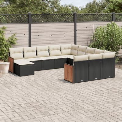 vidaXL - 12-delige - Loungeset - met - kussens - poly - rattan - zwart