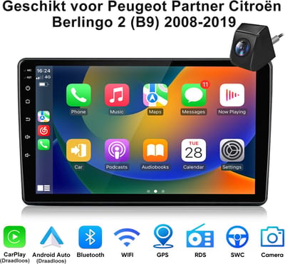 JUNSUN Android 15 Autoradio Geschikt voor Citroën Berlingo 2 (B9) 2008-2019 - 4GB+64GB - Draadloze CarPlay & Android Auto - GPS-navigatiesysteem met Achteruitrijcamera - Bluetooth - 9-inch Touchscreen - WiFi - Stuurwielbediening - RDS- USB