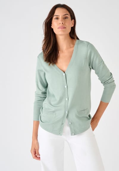 Damart - Cardigan met knopen, fijn tricot - Dames - Groen - XS
