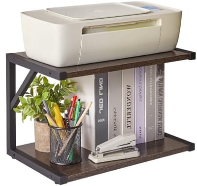 2-laags desktopprinterstandaard - multifunctionele bureau-organizer - opbergrek - boekenkast - printerrek voor faxapparaat - scanner - bestanden - boeken - donkergrijs