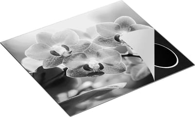 Chefcare Inductie Beschermer Roze Orchidee Bloemen - Zwart Wit - 60x50 cm - Afdekplaat Inductie - Kookplaat Beschermer - Inductie Mat