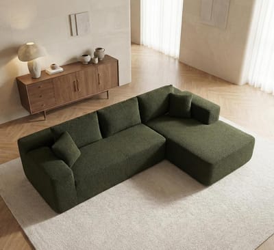Chaise Longue Bank 263x173x60 cm - Modulaire Hoekbank Links Bouclé Zonder Montage - Luxe 3-zits Sofa van Gecomprimeerd Schuim - Flessengroen Woonkamerbank - Vermissen