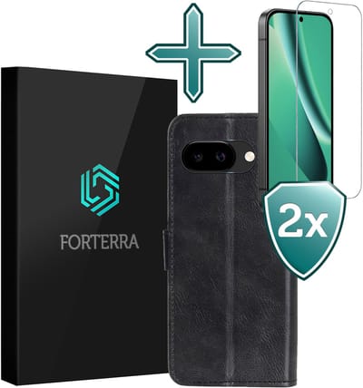 Hoesje Met 2x Screenprotector - Geschikt voor Google Pixel 10a - Luxe Pasjeshouder - Flip Case - Bookcase Portemonee - Kunstleer Book Case - Flipcase Hoes - Book Cover - Walletcase - Portemonneehoes - Zwart
