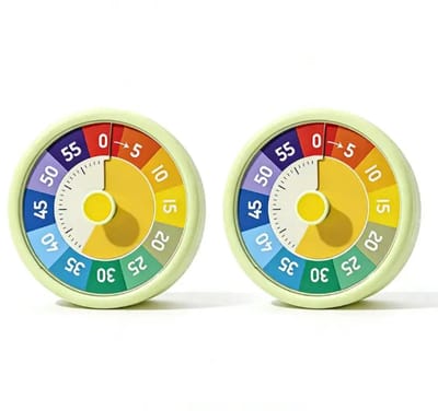 Timer -Visuele timer voor kinderen - 2 pack - 60 minuten afteltimer voor klaslokaal- kantoor-keuken - Pomodoro-timer - Kookkeukentimer - Stil tijdbeheer
