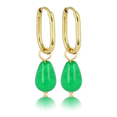 My Bendel - Goudkleurige Oorbellen met Chrysoprase Edelsteen - 30 Mm Lang - met Luxe Cadeauverpakking | Sieraden Voor Dames