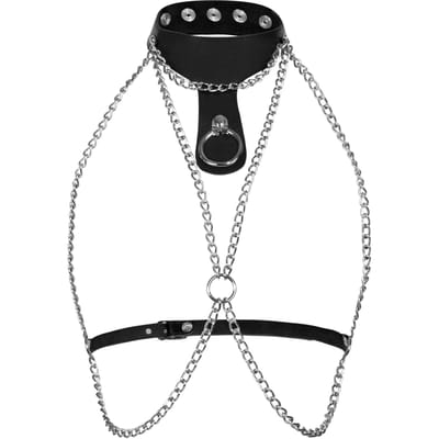 Rimba - Kettingen Top Met Lederen Collar - Zwart