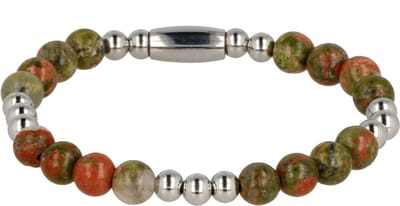 My Bendel - Damesarmband Zilverkleurig met Unakite Edelsteen Elastisch - Elastische Unakite Armband Voor Dames - Aardend & Uniek - met Luxe Cadeauverpakking | Sieraden Voor Dames | Maat M