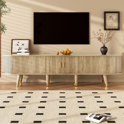 Wishdor Tv-Meubel Met Schuifdeuren - Opbergruimte Met Lades En Open Vakken - Landelijke Stijl - MDF - Eikenkleur - 175 x 38 x 45 cm