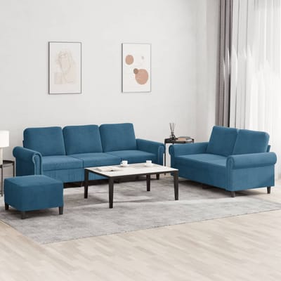 vidaXL - 3-delige - Loungeset - met - kussens - fluweel - blauw