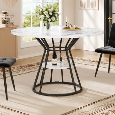 MODENUIT Eettafel - Ronde Tafel Met Opbergplank - Voor Keuken En Eetkamer - MDF En Metaal - 100x100x76 Cm