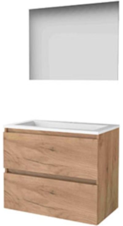 Basic-Line Ultimate 46 Badkamermeubelset - 80 x 46 cm - Greeploos - 2 Lades - Acryl Wastafel - 1 Kraangat - Spiegel met Indirecte LED Verlichting - Whisky Oak